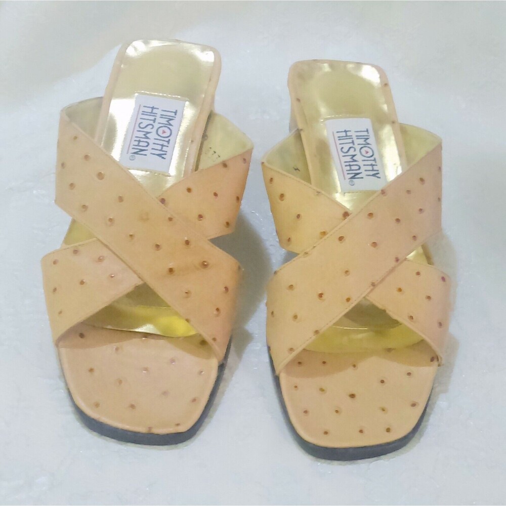 Timothy Hitsman Ostrich Embossed Tan Leather Sandals Size 6N